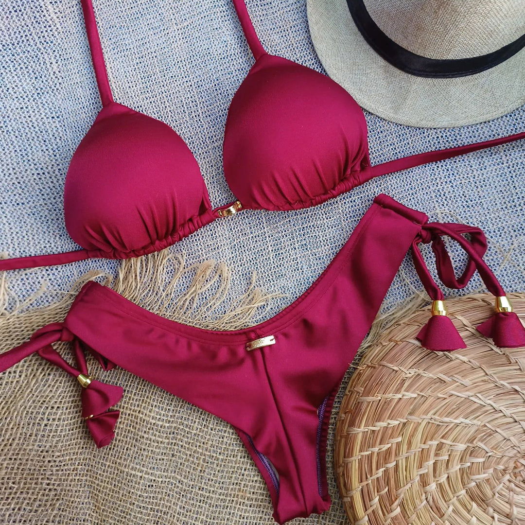 Casual personality solid color bikini