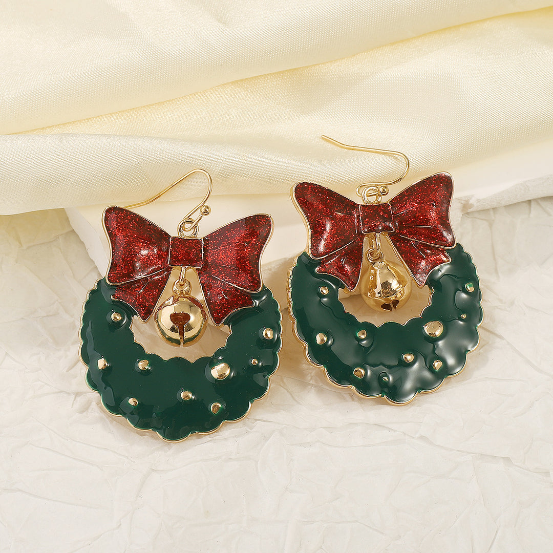 Oil dripping bow bell garland earrings