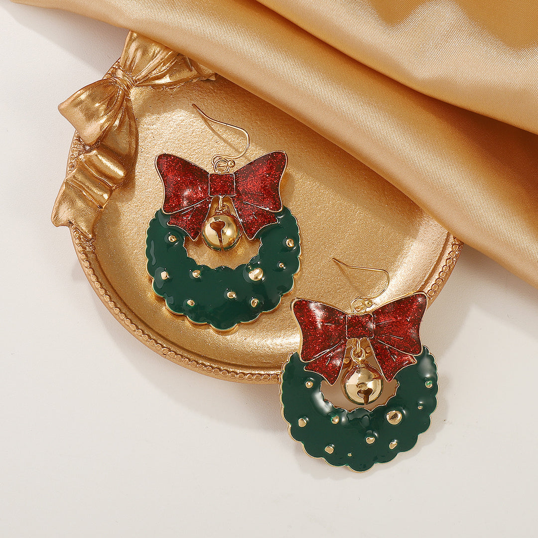 Oil dripping bow bell garland earrings