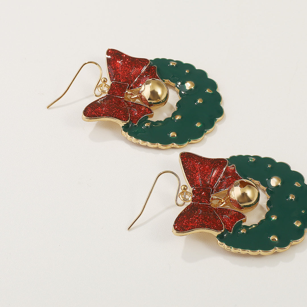 Oil dripping bow bell garland earrings