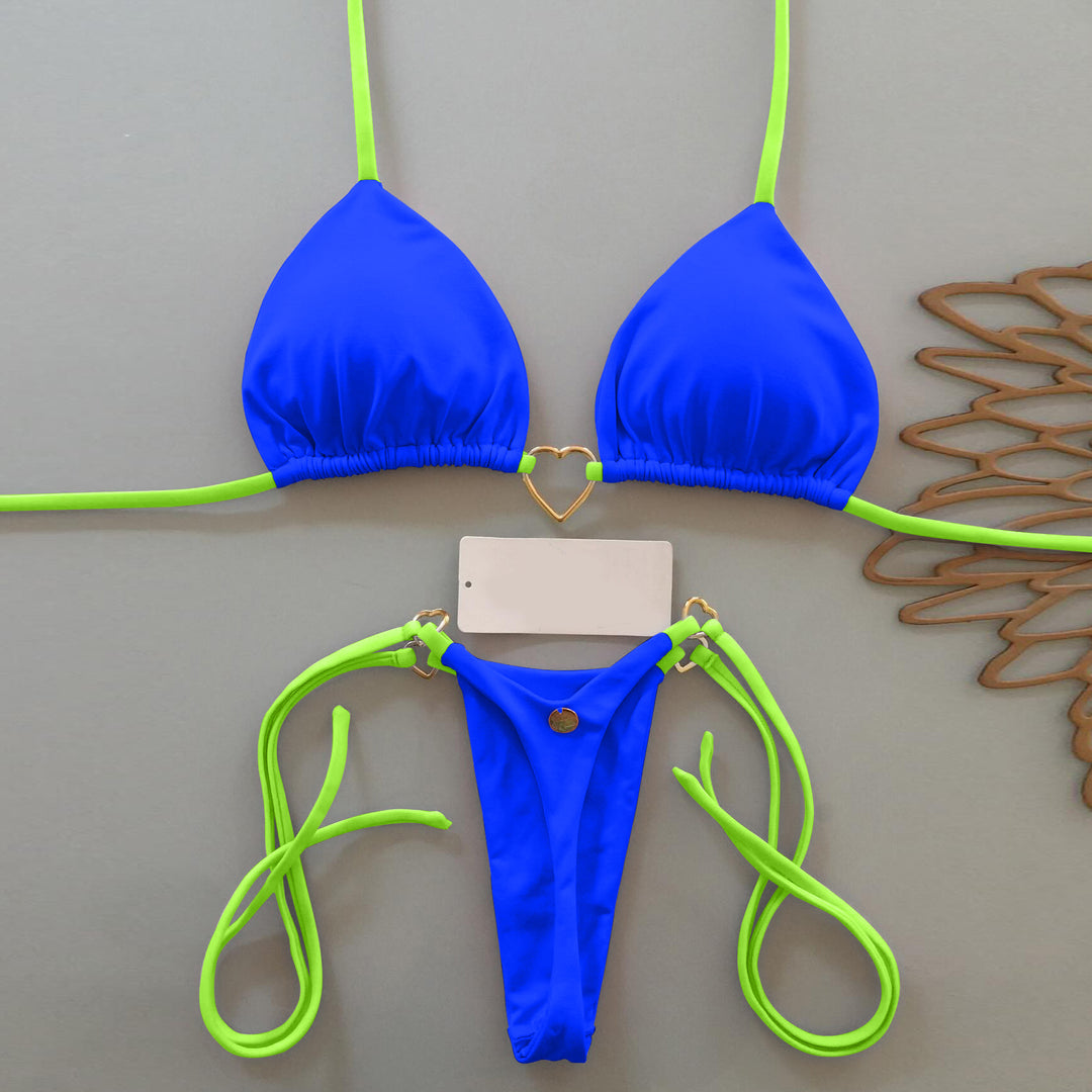 Fashionable contrast color holiday style two-piece bikini