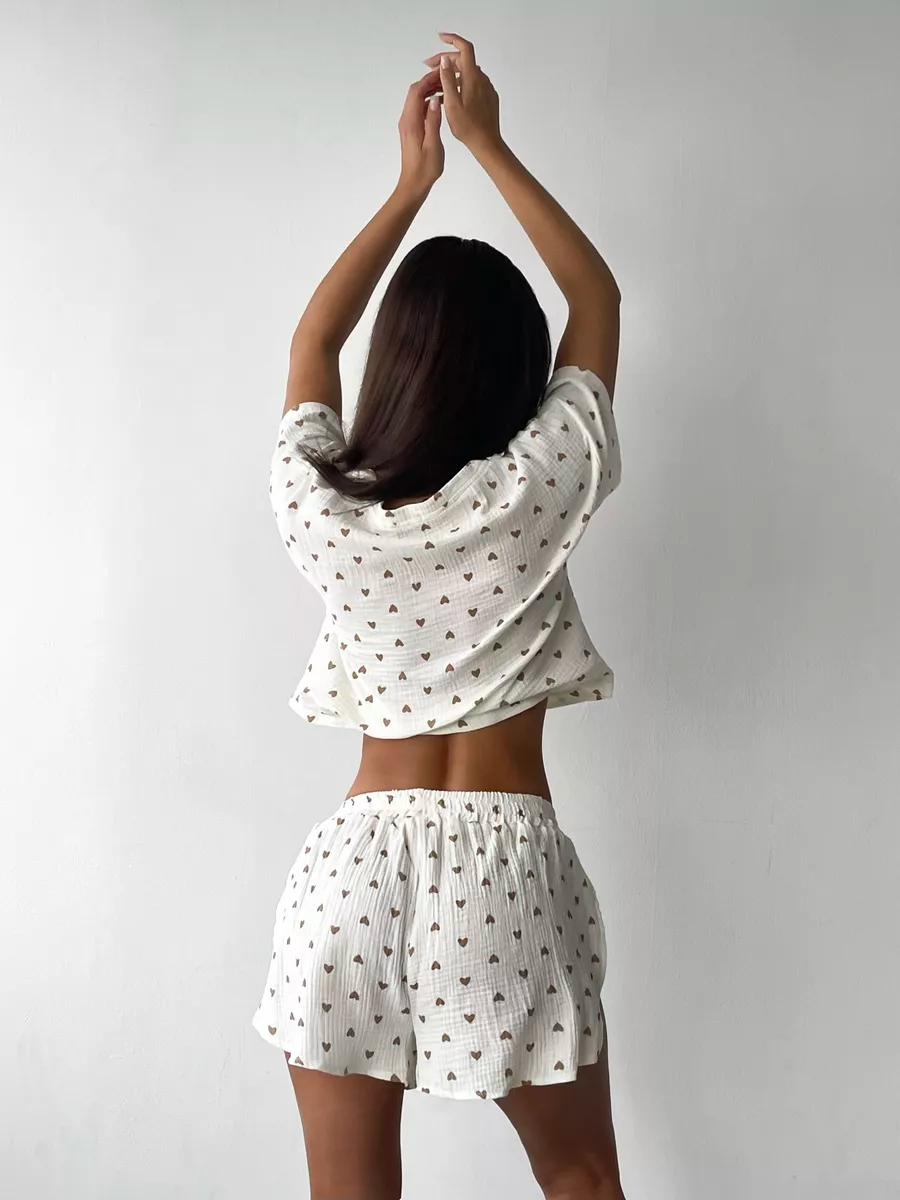 Casual and comfortable heart print pajama set