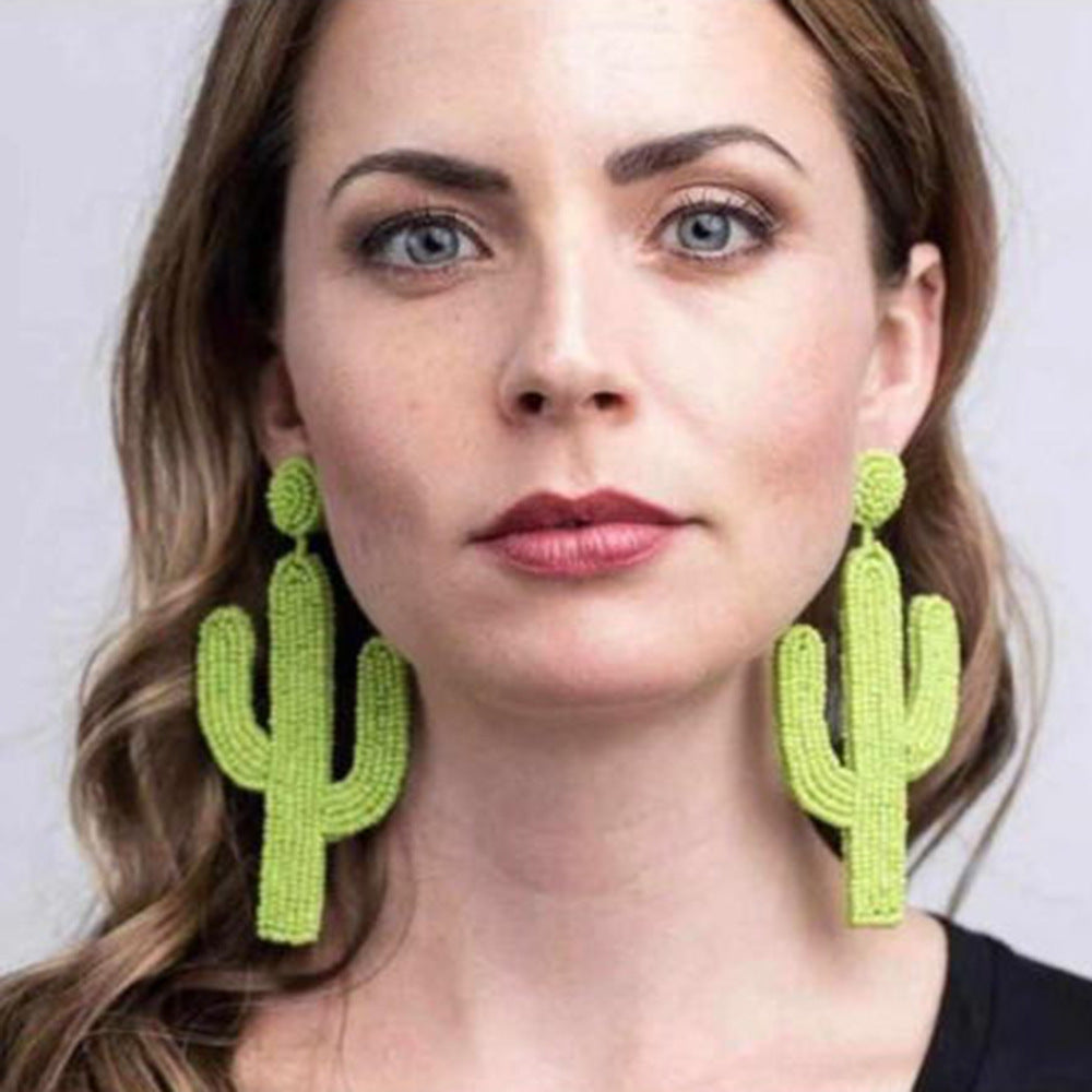 Creative cactus handmade rice bead earrings Bohemian ethnic style jewelry earrings