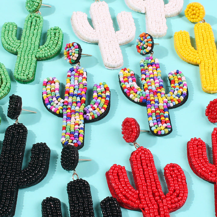 Creative cactus handmade rice bead earrings Bohemian ethnic style jewelry earrings