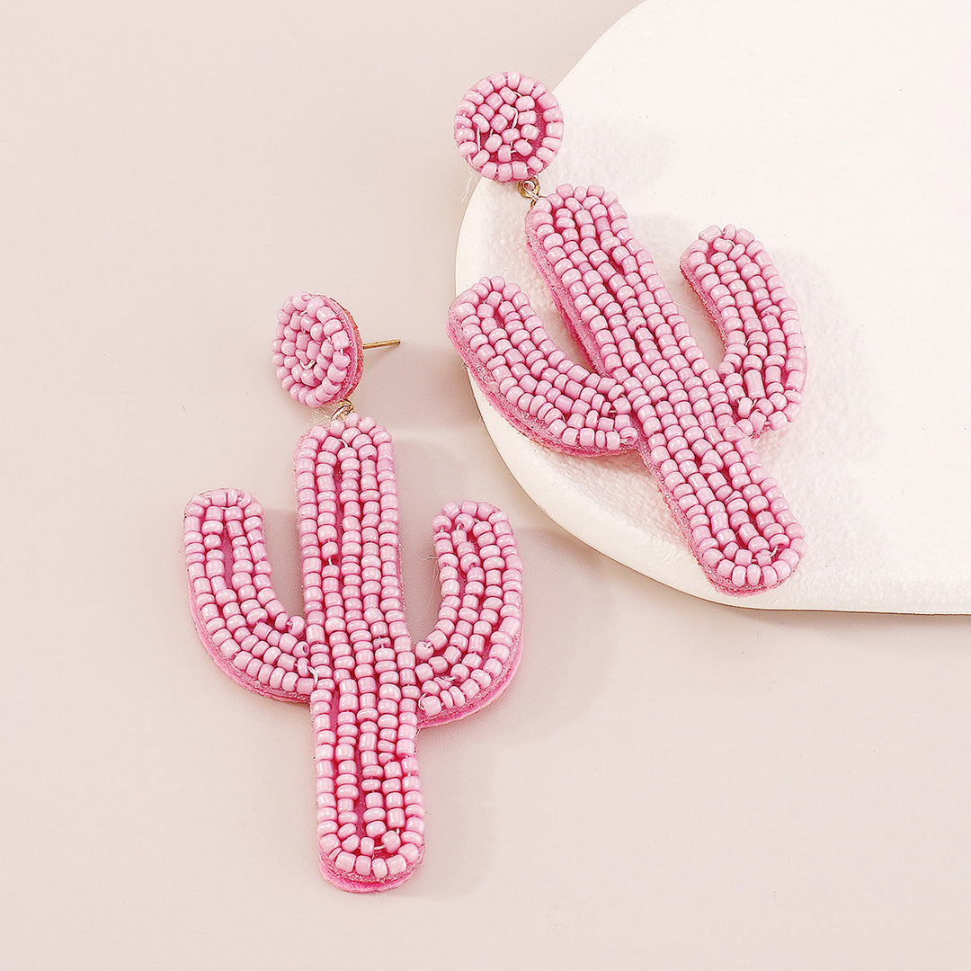 Creative cactus handmade rice bead earrings Bohemian ethnic style jewelry earrings