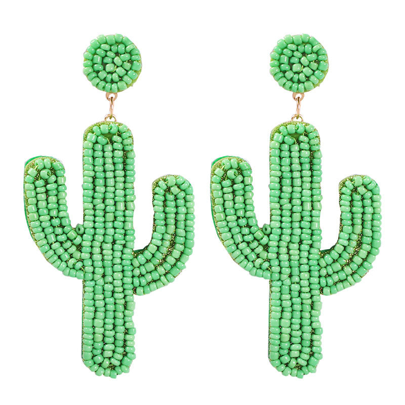 Creative cactus handmade rice bead earrings Bohemian ethnic style jewelry earrings