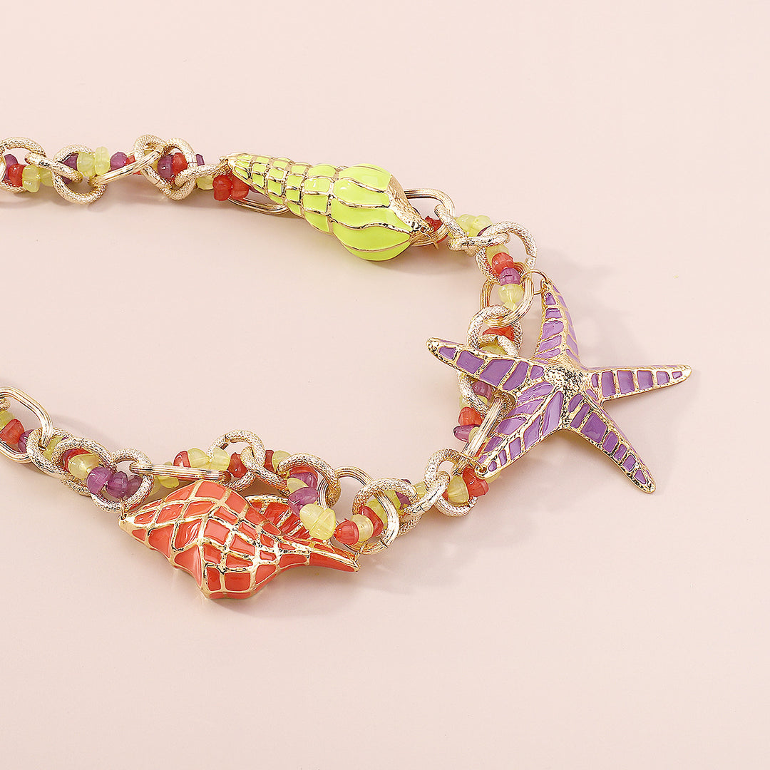 Casual resort style necklace starfish shell exaggerated beaded necklace for women