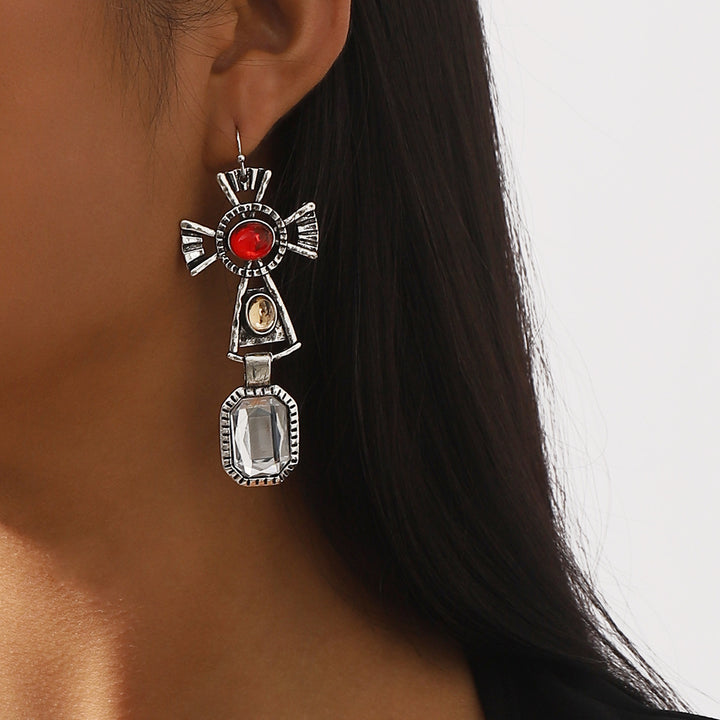 Exotic design micro-embellished cross earrings