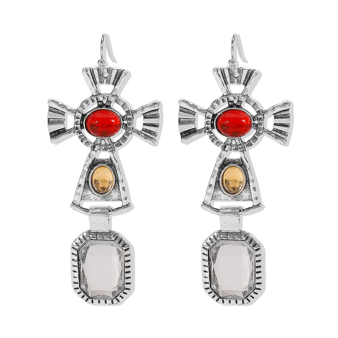 Exotic design micro-embellished cross earrings