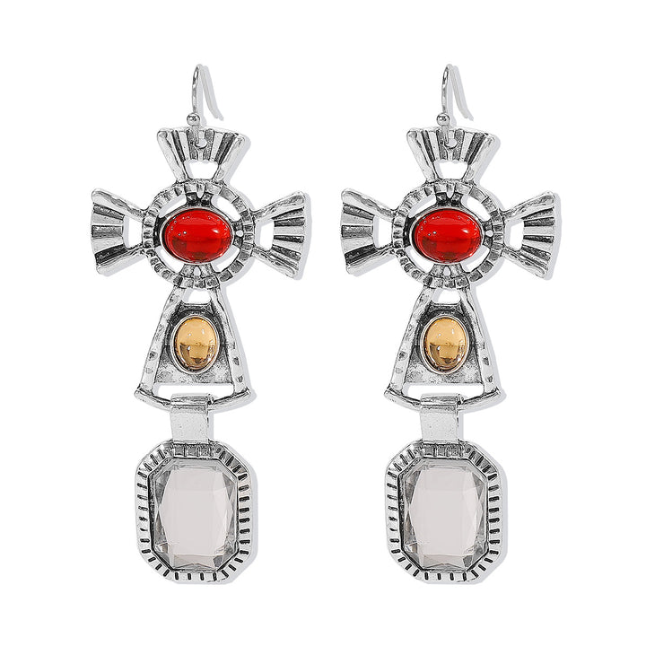 Exotic design micro-embellished cross earrings