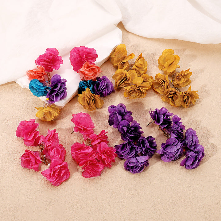 Ethnic colorful flower tassel earrings