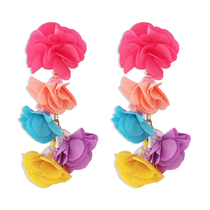 Ethnic colorful flower tassel earrings