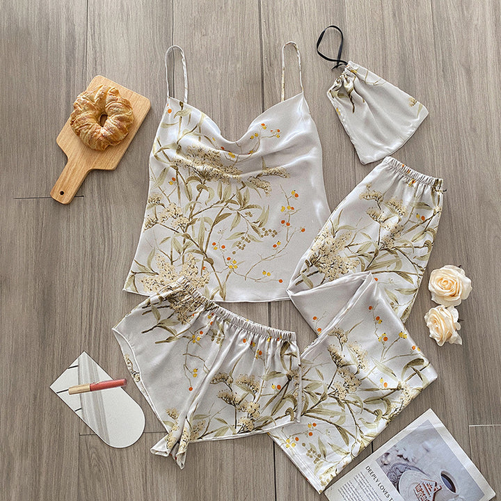 Imitation silk sling home clothes three piece set