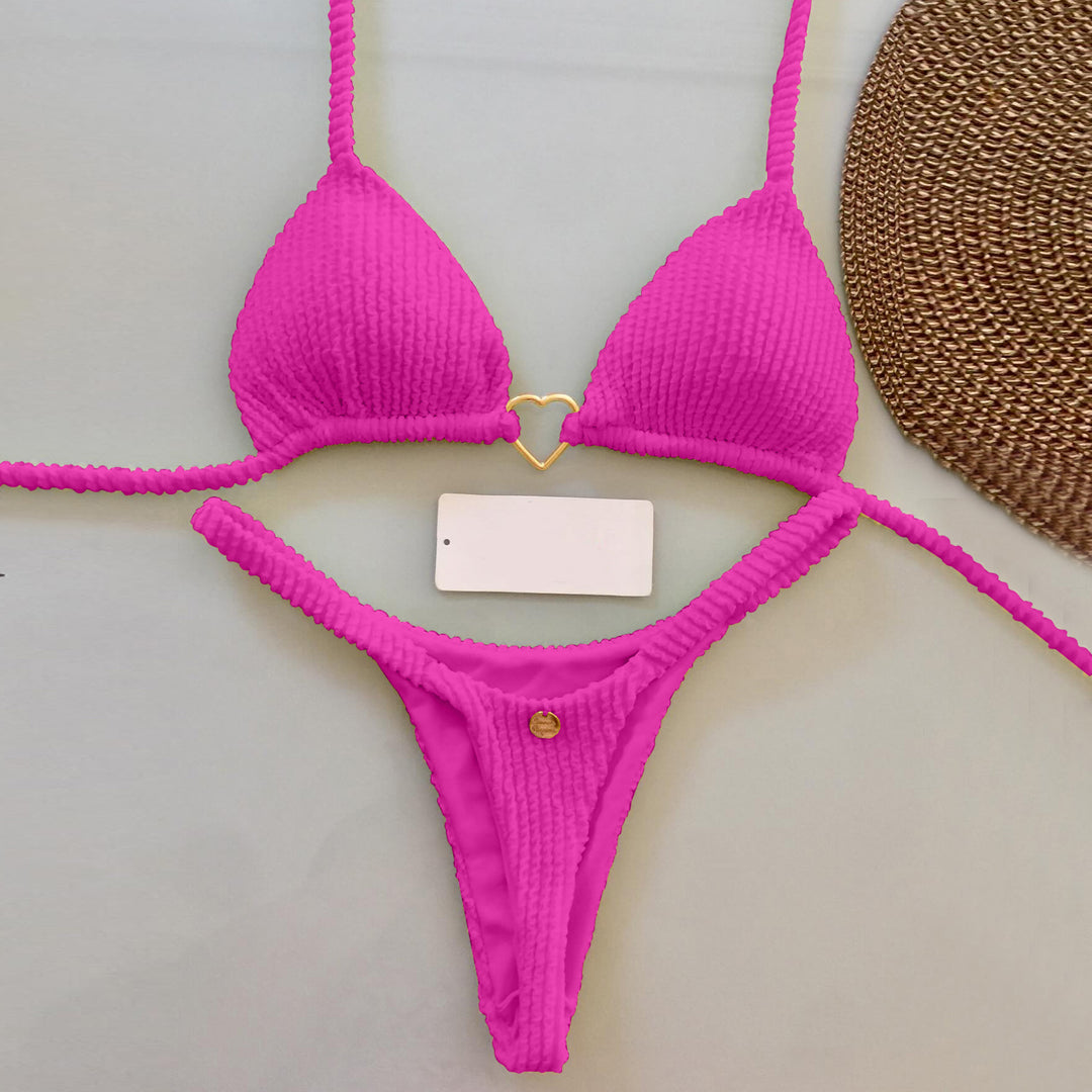 Fashion solid color suspender split bikini