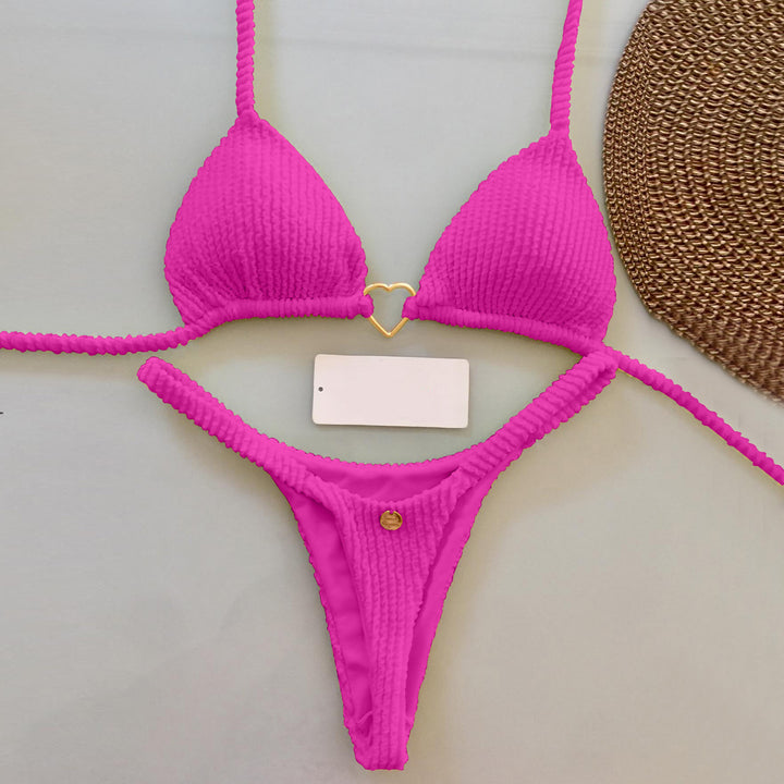 Fashion solid color suspender split bikini