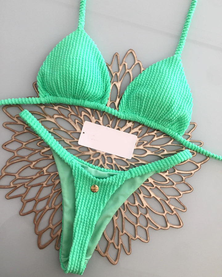 Fashion solid color split suspender bikini swimsuit