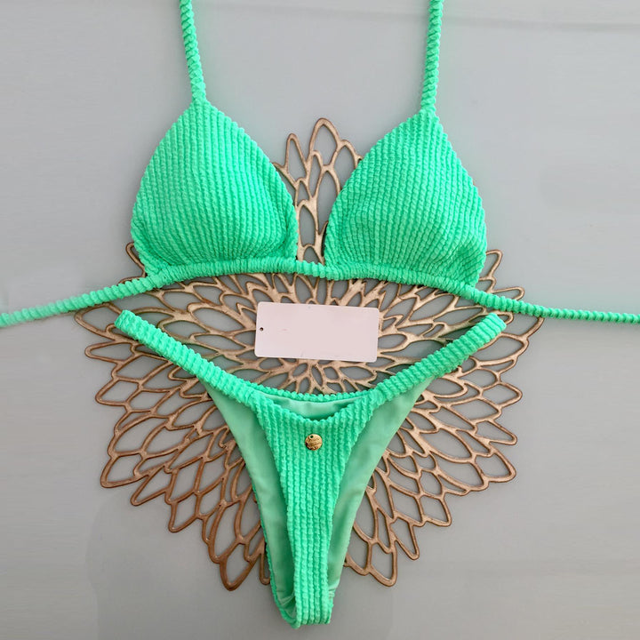 Fashion solid color split suspender bikini swimsuit