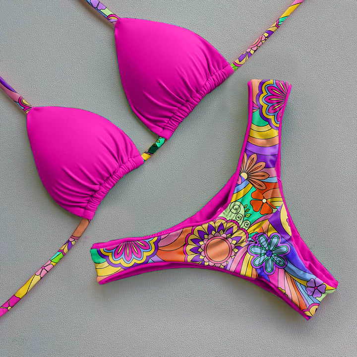 Trendy color contrast print bikini set