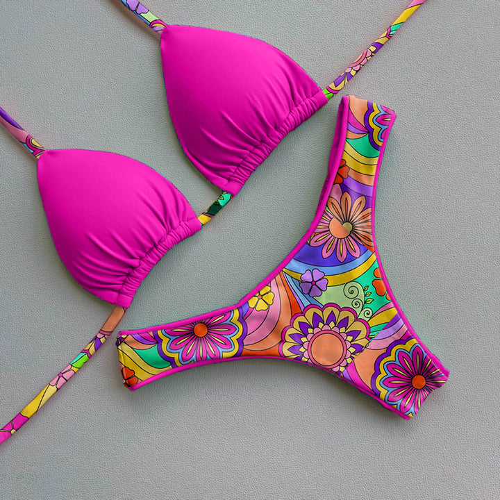 Trendy color contrast print bikini set