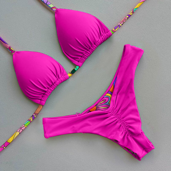 Trendy color contrast print bikini set