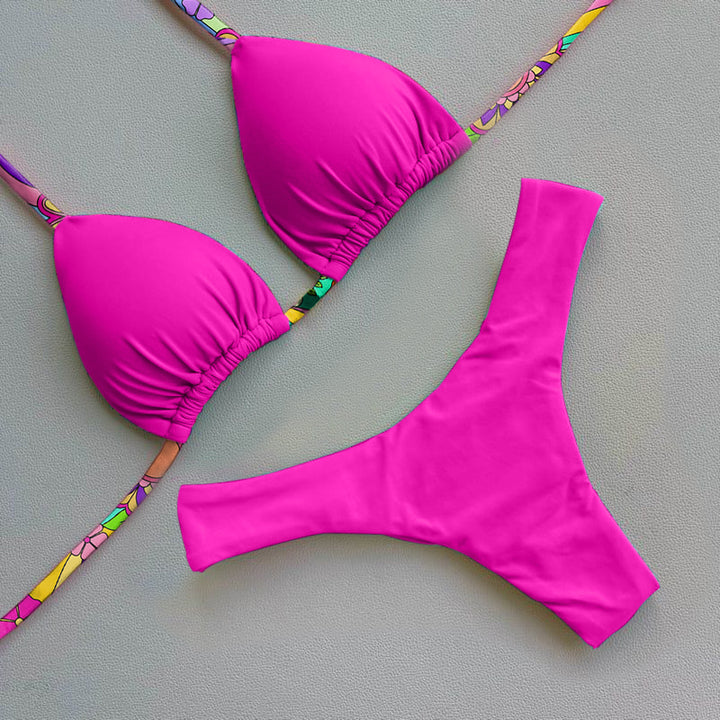 Trendy color contrast print bikini set