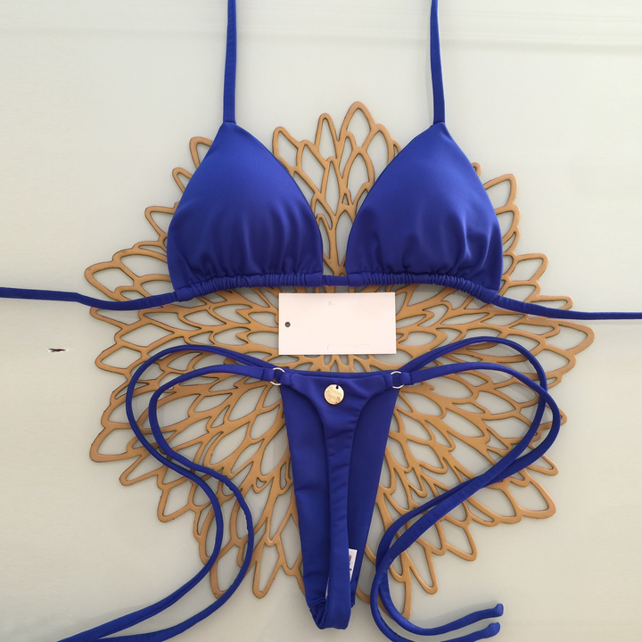 Solid color suspender bikini