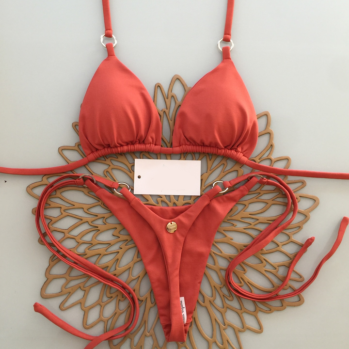 Solid color suspender bikini