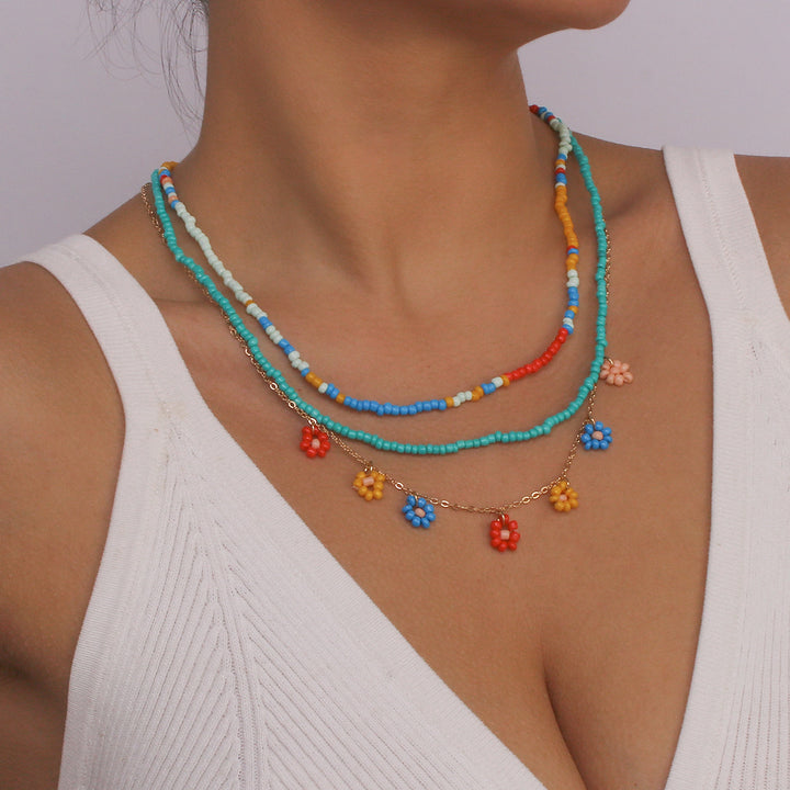 Ethnic style rice bead necklace flower holiday style clavicle chain jewelry