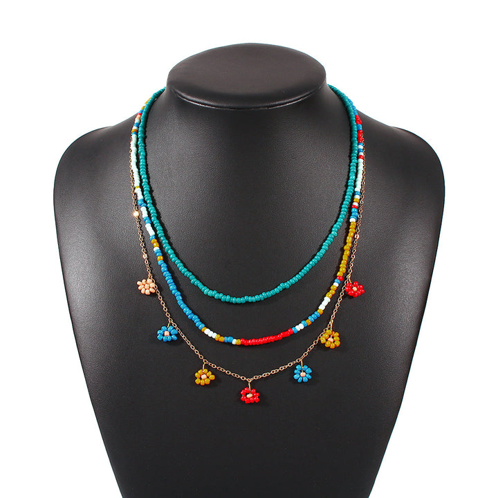 Ethnic style rice bead necklace flower holiday style clavicle chain jewelry