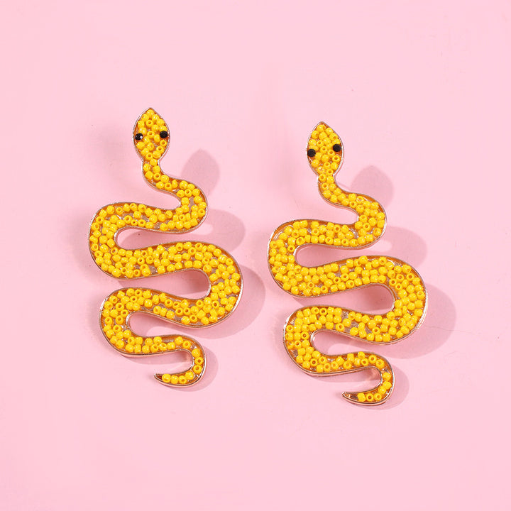 Rhinestone three-dimensional snake earrings