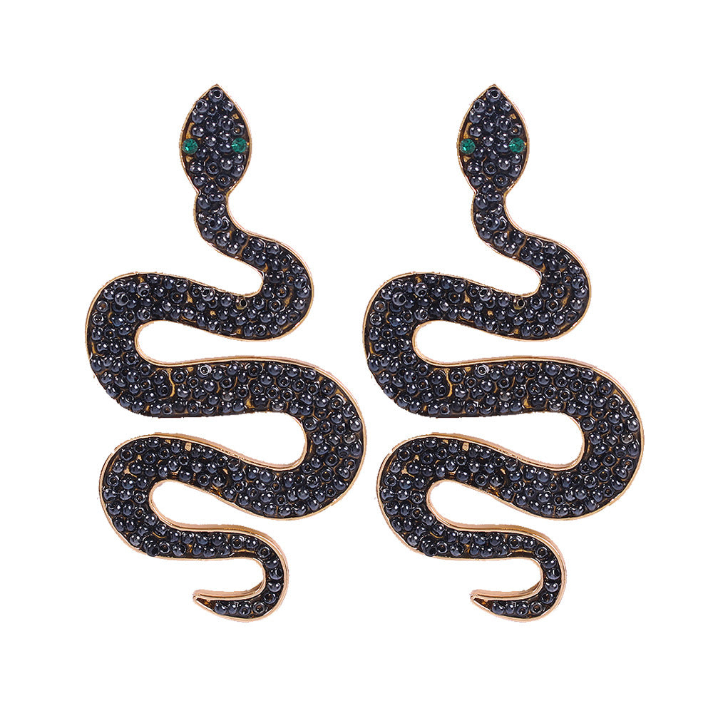 Rhinestone three-dimensional snake earrings