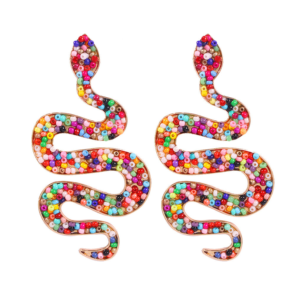 Rhinestone three-dimensional snake earrings