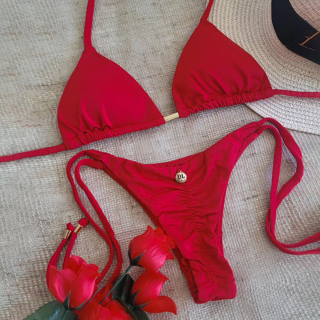 Solid color parted sexy bikini