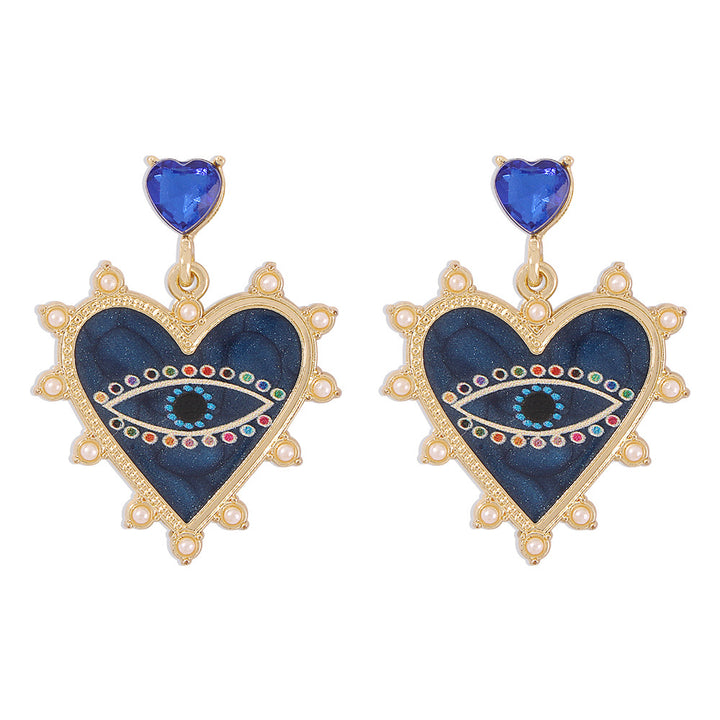 Exaggerated heart-shaped devil's eye earrings