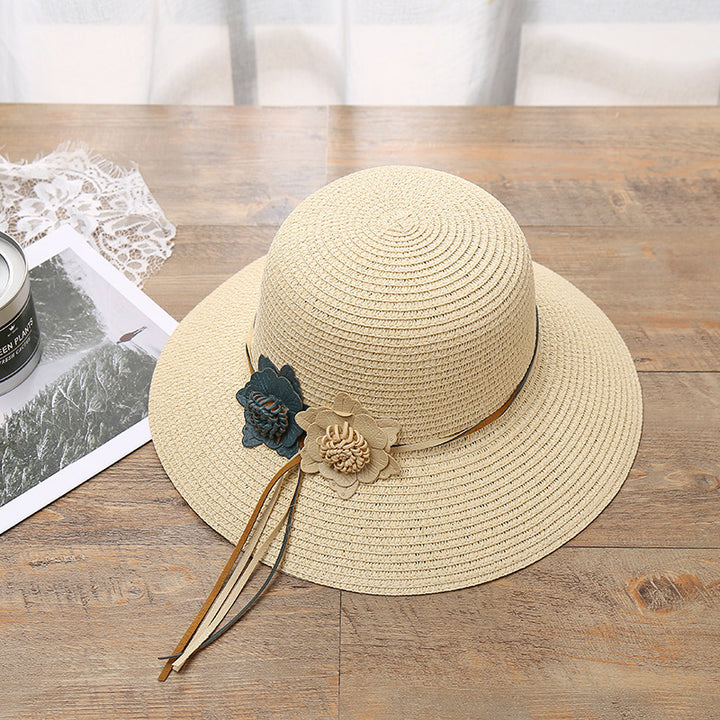 Woven flower straw hat for women