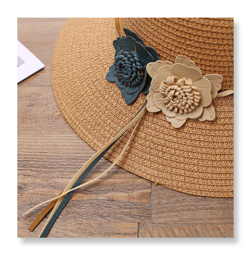 Woven flower straw hat for women