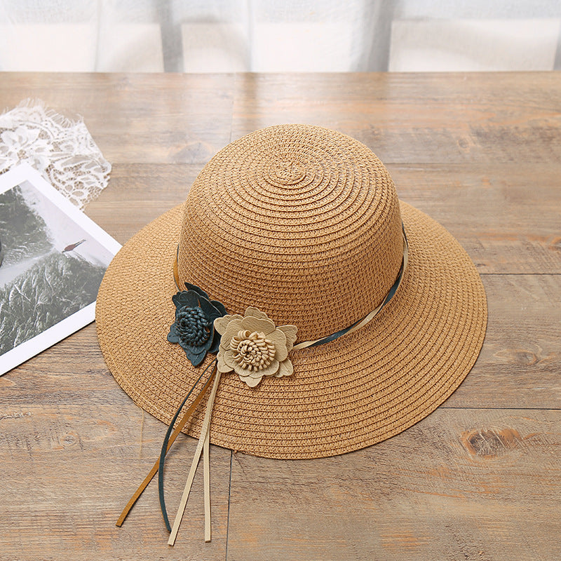 Woven flower straw hat for women