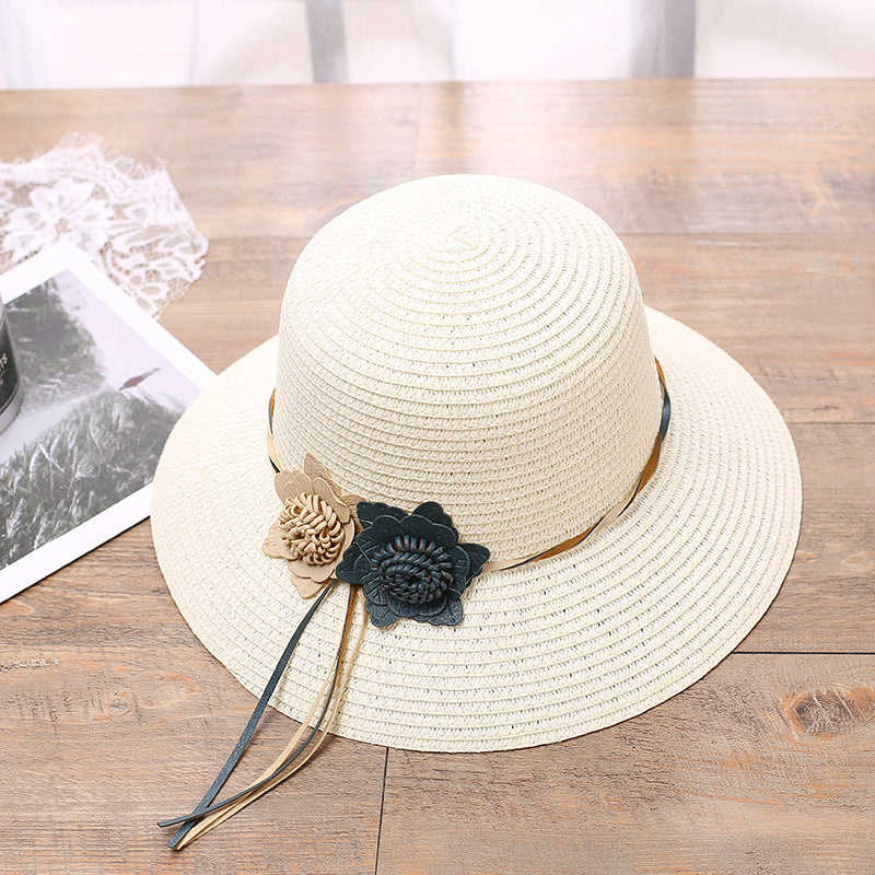 Woven flower straw hat for women