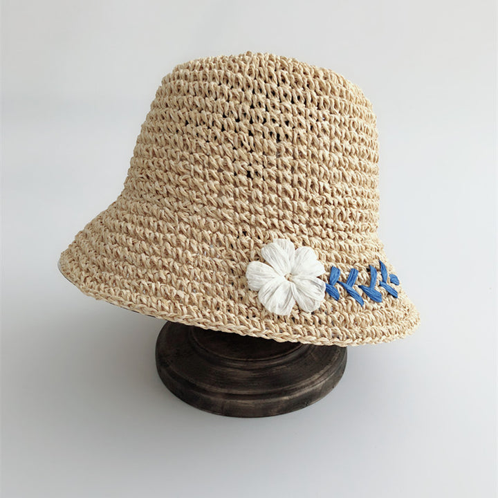 Small daisy embroidered small brim straw hat