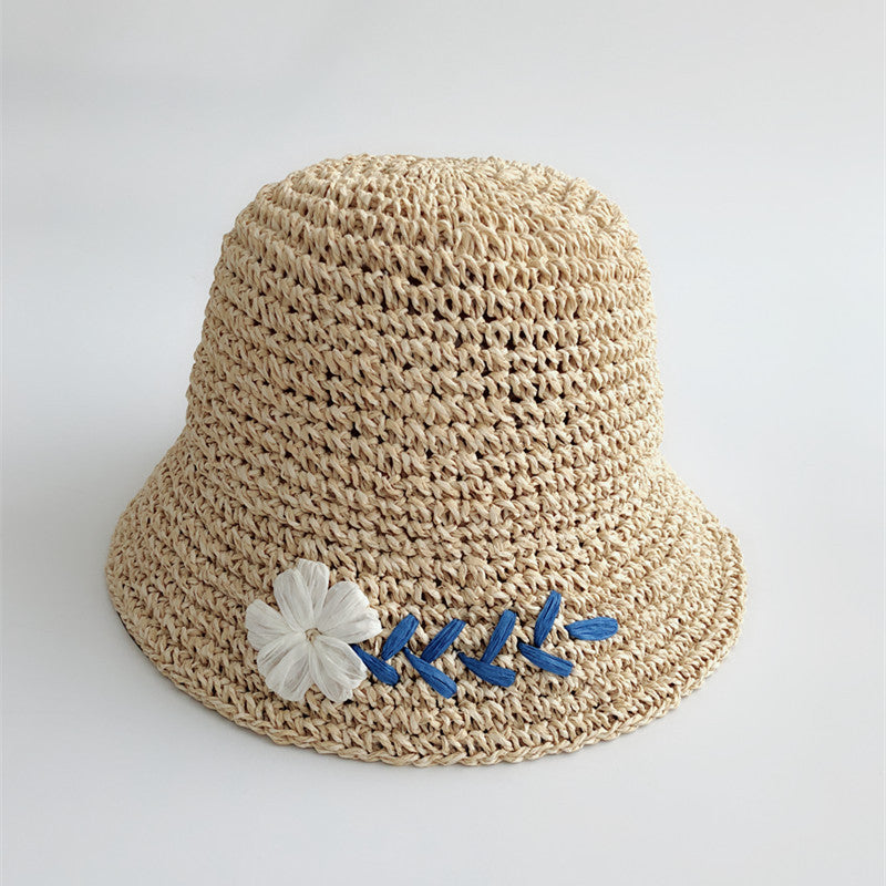 Small daisy embroidered small brim straw hat