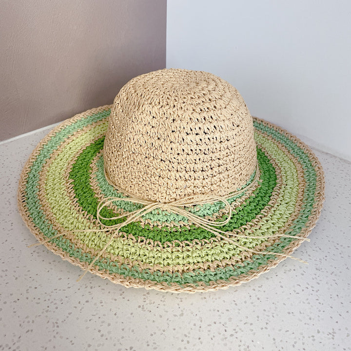 Summer Women's Hollow Sunscreen Big Brim Hat Seaside Hyuna Style Colorful Breathable Straw Hat