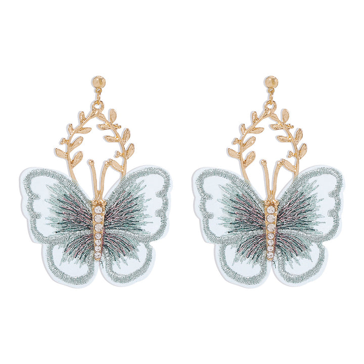 Creative antique style embroidered butterfly earrings, super fairy temperament alloy lace earrings