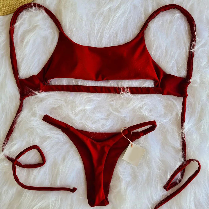 Fashionable solid color strappy bikini