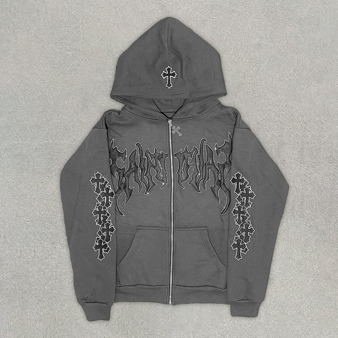 Casual Character Printed Cross Zip Hoodie