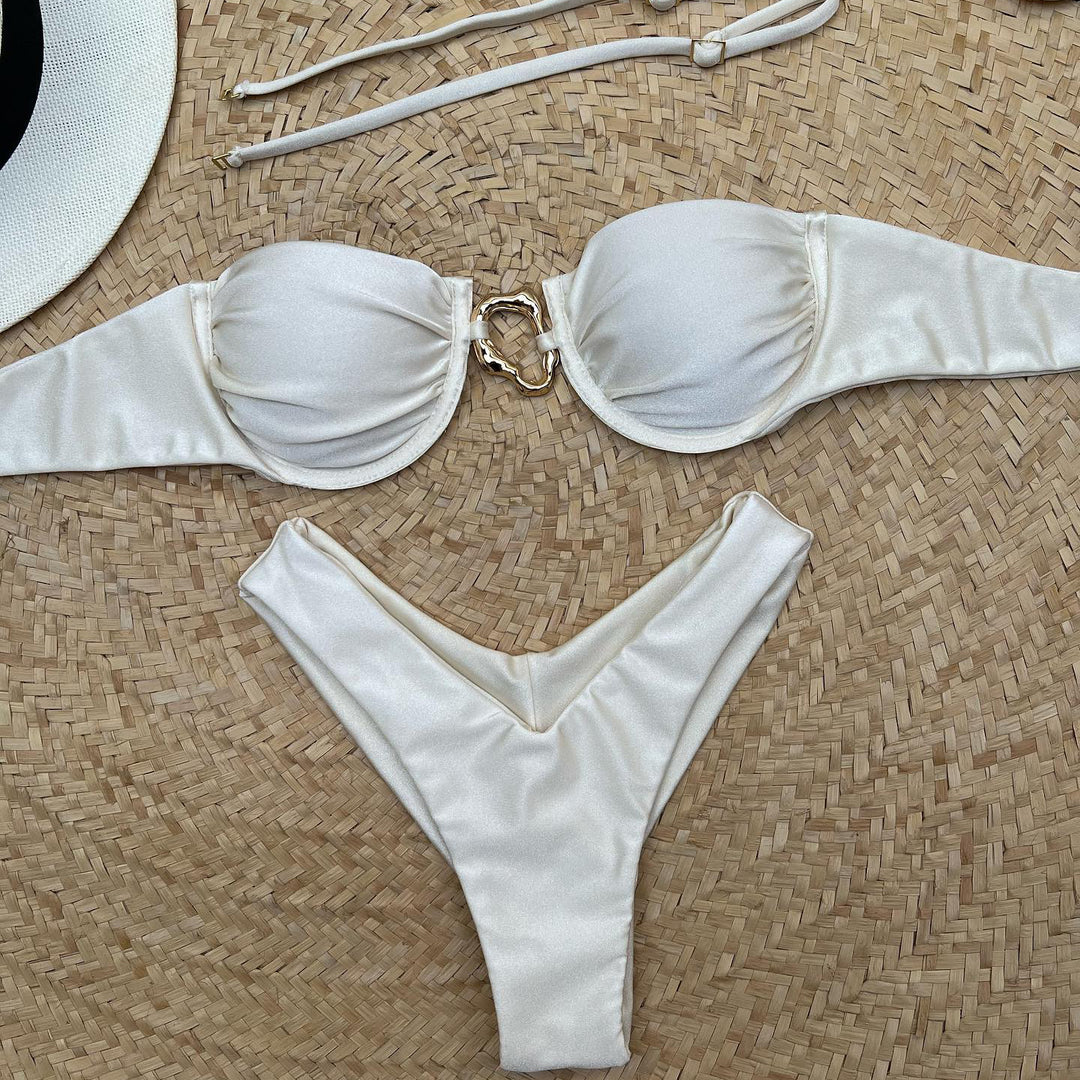 Fashionable solid color push up bikini