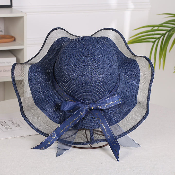 Mesh-trimmed outdoor large-brimmed sunhat