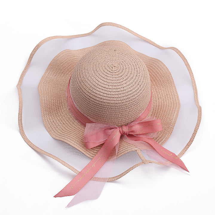 Mesh-trimmed outdoor large-brimmed sunhat