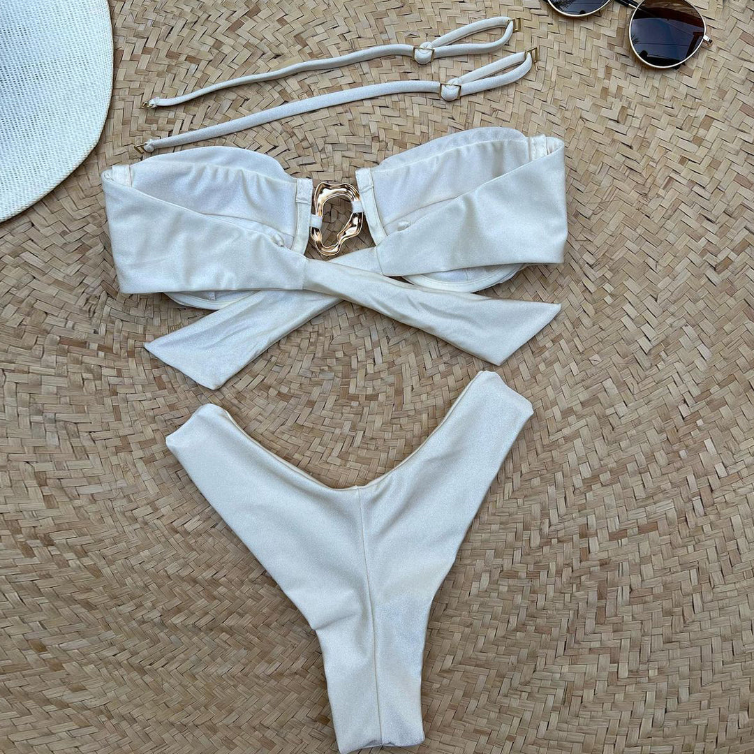 Fashionable solid color push up bikini