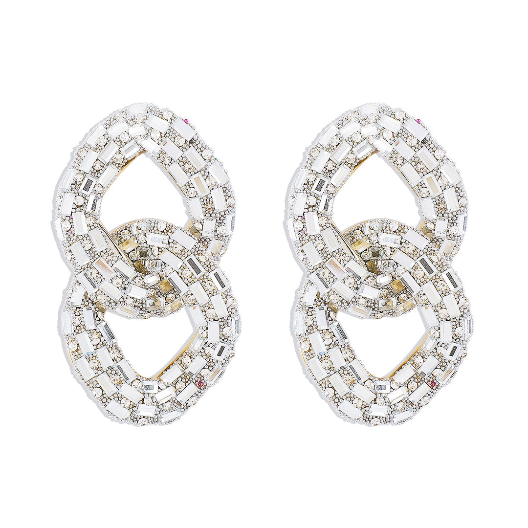 Exaggerated Geometric Chain Sparkling Diamond Design Stud Earrings for Women