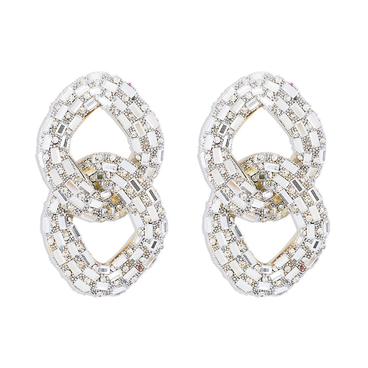 Exaggerated Geometric Chain Sparkling Diamond Design Stud Earrings for Women